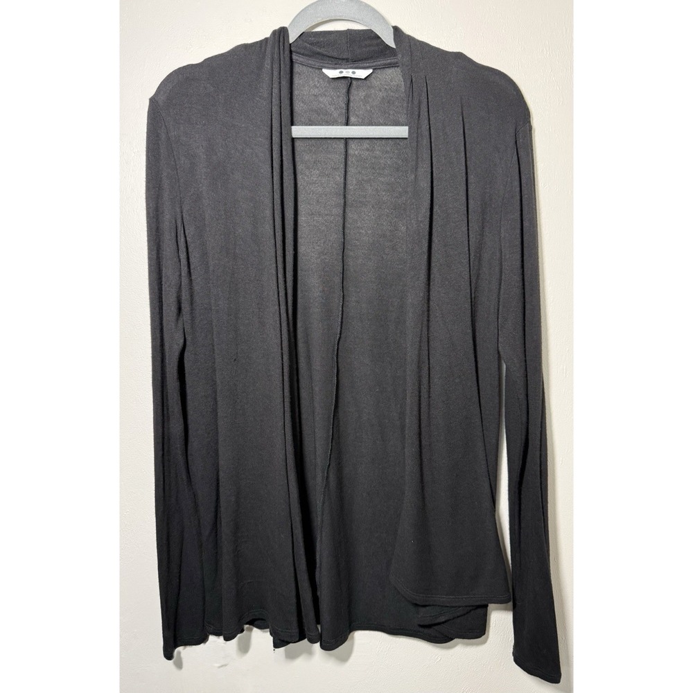 Three Dots Cardigan Women's Size M Black Viscose Long Sleeve Open Front USA Made